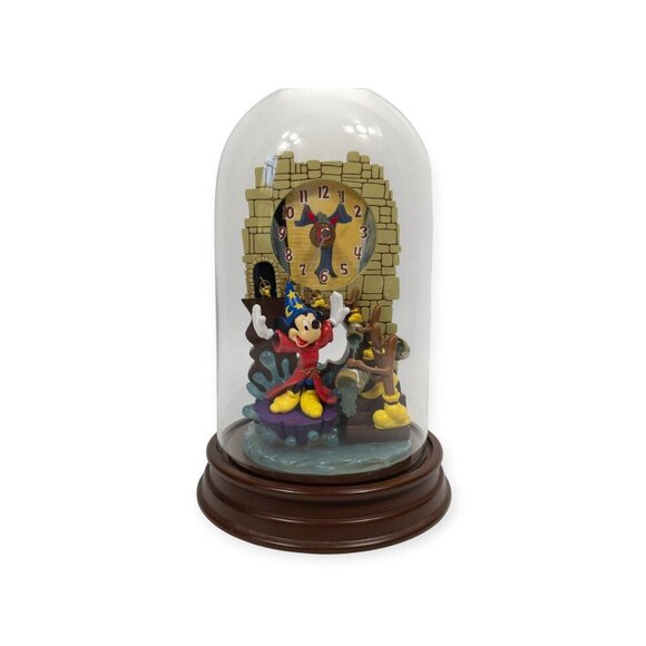 Disney Fantasia Sorcerer Mickey Mouse Domed Clock With Figurine & Castle Design - Picture 2 of 11